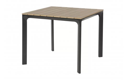 Kwadratowy stół ogrodowy aluminium antracyt blat kompozyt teak AREZZO 90x90 Kwadratowy stół ogrodowy aluminium antracyt blat kompozyt teak AREZZO 90x90