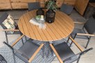 Okrągły stół ogrodowy aluminiowy antracyt blat kompozyt teak śr. 150 AREZZO