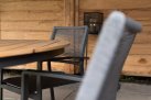 Okrągły stół ogrodowy aluminiowy antracyt blat kompozyt teak śr. 150 AREZZO