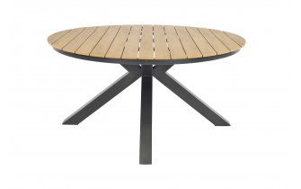 Okrągły stół ogrodowy aluminiowy antracyt blat kompozyt teak śr. 150 AREZZO