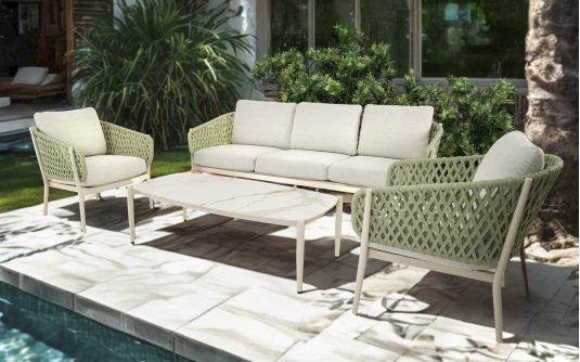ZAYA zestaw ogrodowy wypoczynkowy – sofa 3‑osobowa, fotele, stolik, aluminium beżowy ZAYA zestaw ogrodowy wypoczynkowy – sofa 3‑osobowa, fotele, stolik, aluminium beżowy