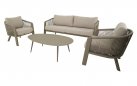Zestaw ogrodowy TANOA Lesli Living — sofa 3‑osobowa, fotele i stolik, aluminium taupe z liną