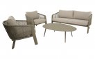Zestaw ogrodowy TANOA Lesli Living — sofa 3‑osobowa, fotele i stolik, aluminium taupe z liną
