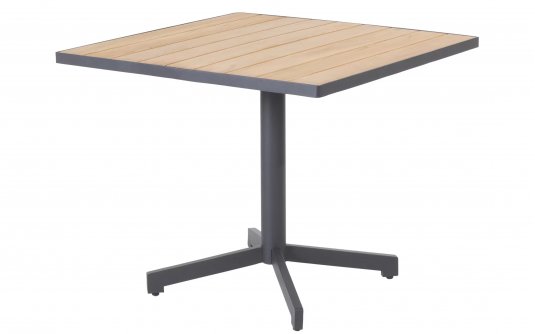 Kwadratowy stół ogrodowy na jednej nodze FIESTA 90x90 cm blat teak noga antracyt 
