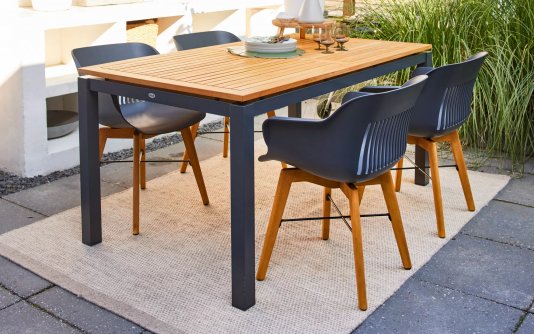 Stół ogrodowy aluminiowy ciemnoszary z blatem teak 160x90 SAONATA Hartman