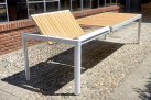 Biały komplet stołowy z blatem teak dla 8 osób ANELLE 200-300