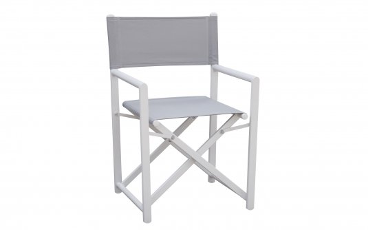 PAROS krzesło reżyserskie ogrodowe aluminium i tekstylina 55×51×86 białe