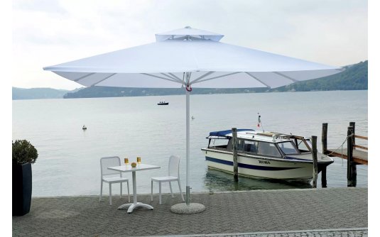 Parasol z nogą centralną 4x4 m PUSH biała noga/białe poszycie Parasol z nogą centralną 4x4 m PUSH biała noga/białe poszycie
