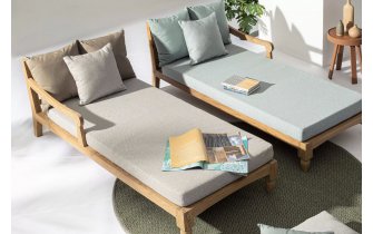 Zestaw 2 sofa / łóżko ogrodowe z teaku BALI bizzotto poduszki beżowe