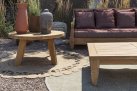 Sofa z drewna teakowego głeboka poduszki bordowe BALI bizzotto