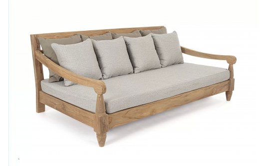 Sofa z drewna teakowego głeboka poduszki beżowe BALI bizzotto Sofa z drewna teakowego głeboka poduszki beżowe BALI bizzotto