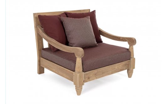 Fotel wypoczynkowy z drewna teak z bordowymi poduszkami BALI bizizotto Fotel wypoczynkowy z drewna teak z bordowymi poduszkami BALI bizizotto