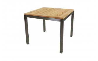 Kwadrtowy stół ogrodowy 90x90 nogi stal nierdzewna blat teak MRMARIS