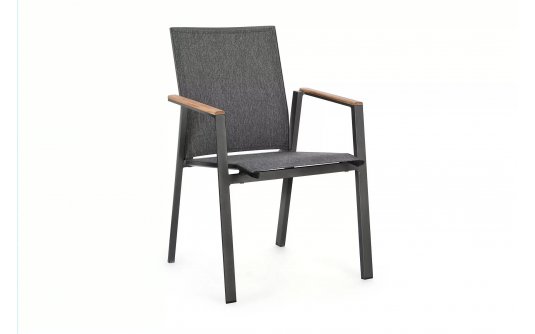 Antracytowe aluminiowe krzesło sztaplowane wstawki teak CAMERON bizzotto Antracytowe aluminiowe krzesło sztaplowane wstawki teak CAMERON bizzotto