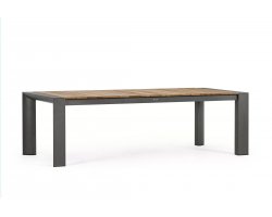 Szary rozkładany stół ogrodowy aluminium blat teak CAMERON bizzotto 253-319-384