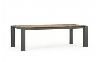 Szary rozkładany stół ogrodowy aluminium blat teak CAMERON bizzotto 253-319-384