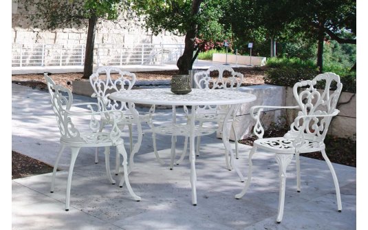 Biały okrągły komplet stołowy z aluminium odlewanego stół 110 cm i 4 krzesła VICTORIA bizzotto Biały okrągły komplet stołowy z aluminium odlewanego stół 110 cm i 4 krzesła VICTORIA bizzotto