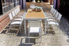 Biały rozkładany stół ogrodowy aluminiowy z blatem teak ANELLE