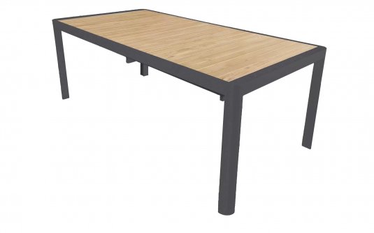 Ciemnoszary rozkładany stół ogrodowy aluminiowy z blatem teak ANELLE Ciemnoszary rozkładany stół ogrodowy aluminiowy z blatem teak ANELLE