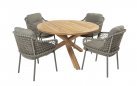 Okrągły stół ogrodowy podstawa beżowa / blat teak średnica 130 cm PRADO 4SO
