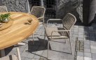 Okrągły stół ogrodowy podstawa krzyżowa beżowe aluminium blat teak średnica 160 cm PRADO 4SO