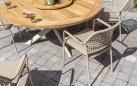 Okrągły stół ogrodowy podstawa krzyżowa beżowe aluminium blat teak średnica 160 cm PRADO 4SO