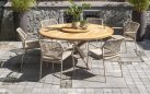 Okrągły stół ogrodowy podstawa krzyżowa beżowe aluminium blat teak średnica 160 cm PRADO 4SO