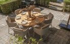 Okrągły stół ogrodowy podstawa krzyżowa beżowe aluminium blat teak średnica 160 cm PRADO 4SO