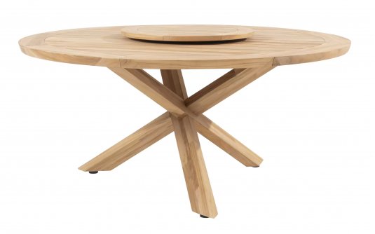 Okrągły stół ogrodowy podstawa krzyżowa teakowa / blat teak średnica 160 cm PRADO 4SO