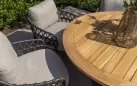 Okrągły stół 160 cm na jednej nodze alu antracyt blat teak SABA 4SO
