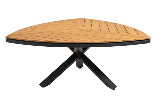 Stół ogrodowy trójkątny grafitowa podstawa blat teak bok 170 cm LONTANO
