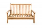 Sofa 2-osobowa z drewna teak z bezowymi poduszkami LOUNG
