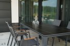 Aluminiowe krzesło ogrodowe stołowe grafitowe sztaplowane TARRAGONA Teak