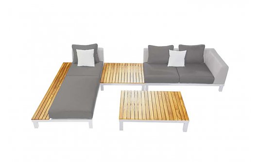 Aluminiowy biały narożnik nowoczesny z elementami teak POLO PRO Higold