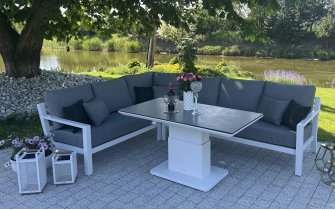 Narożnik Timber 222x222 aluminiowy biały poduszki Mist Grey Soltex