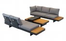Narożnik modułowy BARBADOS aluminiowy grafitowy / elementy teak / poduszki szare Olefin