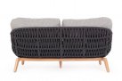 Sofa ogrodowa TAMIRES podstawa teak / siedzenie lina polipropylenowa grafitowa / poduszki szare Olefin