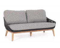 Sofa ogrodowa TAMIRES podstawa teak / siedzenie lina polipropylenowa grafitowa / poduszki szare Olefin