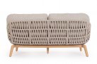 Sofa ogrodowa TAMIRES podstawa teak / siedzenie lina polipropylenowa beżowa / poduszki szarobezowe Olefin