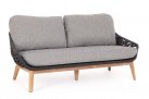 Sofa ogrodowa TAMIRES podstawa teak / siedzenie lina polipropylenowa grafitowa / poduszki szare Olefin