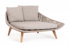 Łózko ogrodowe dwuosobowe bezowe TAMIRES podstawa teak / lina polipropylenowa i poduszki Olefin