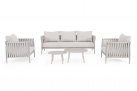 Szeroka designerska sofa na taras aluminiowa JACINTA beżowa poduszki Olefin