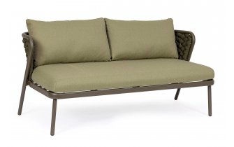 Oliwkowa sofa dwuosobowa nowoczesna aluminiowa HARLOW poduszki Olefin