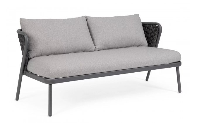 Grafitowa sofa dwuosobowa nowoczesna aluminiowa HARLOW poduszki Olefin