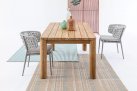 Duży stół z drewna teak MAVERICK 200 okrągłe nogi krzesła NOELIA
