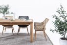 Duży stół z drewna teak MAVERICK 200 okrągłe nogi krzesła WILSON