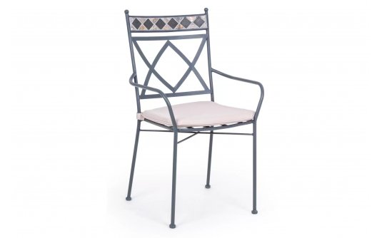 Szare sztaplowany fotel metalowy BERKLEY z ornamentami Szare sztaplowany fotel metalowy BERKLEY z ornamentami