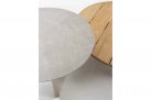 Komplet 2 stolików okrągłych EMMA nogi aluminiowe beżowe blaty d80 teak i d65 ceramiczny