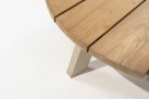 Komplet 2 stolików okrągłych EMMA nogi aluminiowe beżowe blaty d80 teak i d65 ceramiczny