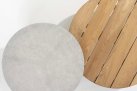 Komplet 2 stolików okrągłych EMMA nogi aluminiowe beżowe blaty d80 teak i d65 ceramiczny